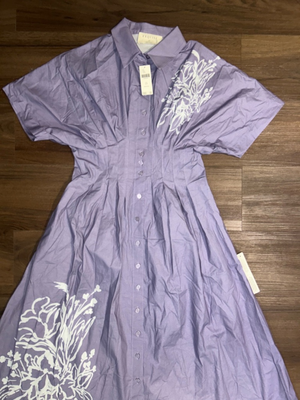 NWT Anthropology Exquise Tobie Shirt Dress Lavender Purple Floral Embellished - Picture 4 of 10